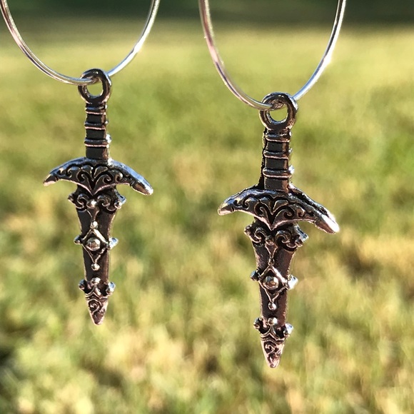 Silver dagger hoops - Picture 3 of 3